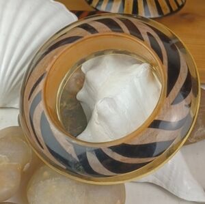 Vintage Style Rare Black & Gold Knife Edge Tiger Stripe Lucite Wood  Bangle